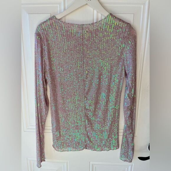 Nwt free people gold rush sequin long sleeve top champagne float purple - Picture 7 of 7